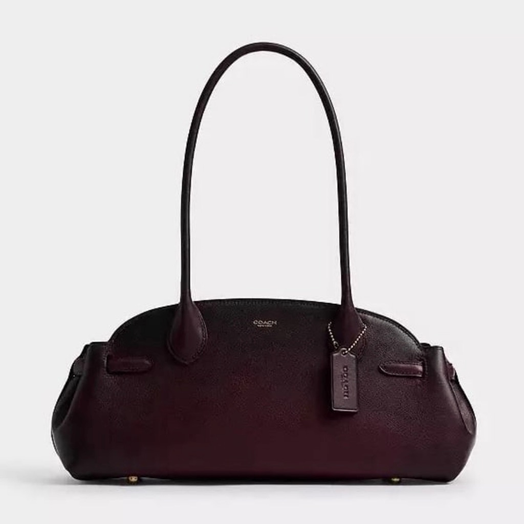 Coach Burnished Empire Carryall Bag 34 In Brass/Merlot Natural Grain Leather Nwt